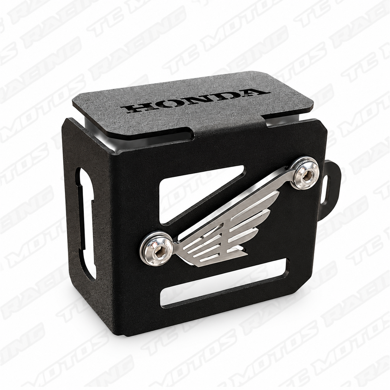 PROTECTOR BOMBA FRENO TRASERO ACERO NEGRO HONDA ALAS 3D CROMO